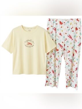 Joyspun Women's Dreamy Soft Collection Lobster Short Sleeve Pajama Set 2Piece 3X
